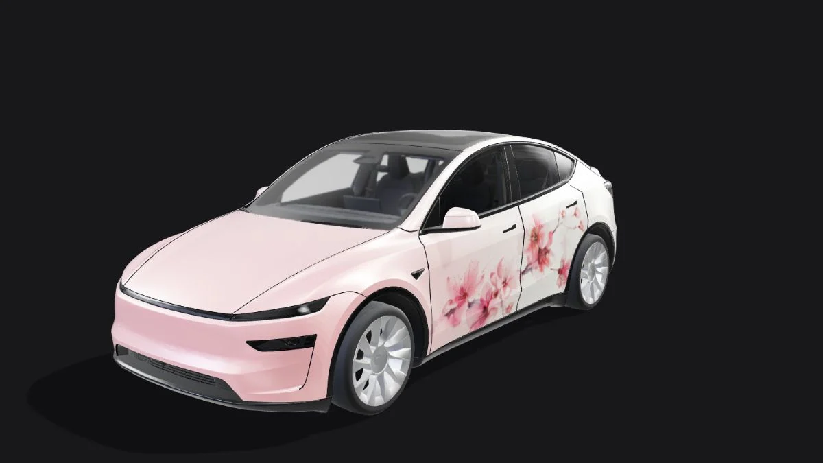 Model Y with a pink Sakura digital wrap